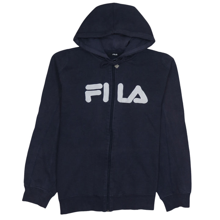 Fila Men's Blue Full Zip Hoodie L Sports Logo Fleece Sweatshirt