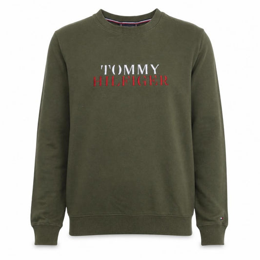 Front view of Tommy Hilfiger Men's Green Embroidered Logo Sweatshirt, size M