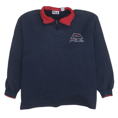 Fila Men's Blue 1/4 Zip Embroidered Logo Sweatshirt Size L