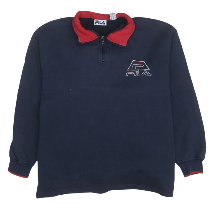 Fila Men's Blue 1/4 Zip Embroidered Logo Sweatshirt Size L