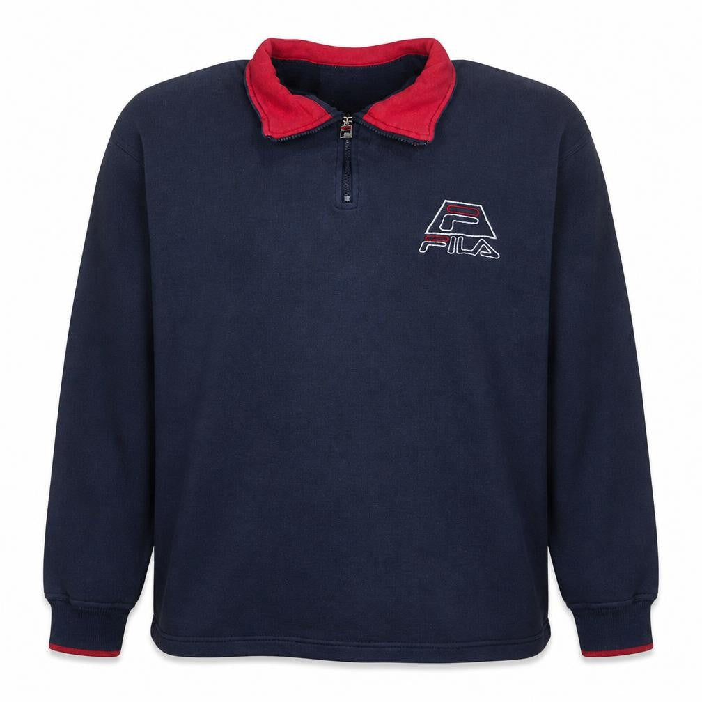 Front view of Fila Men's Blue 1/4 Zip Embroidered Logo Sweatshirt, size L