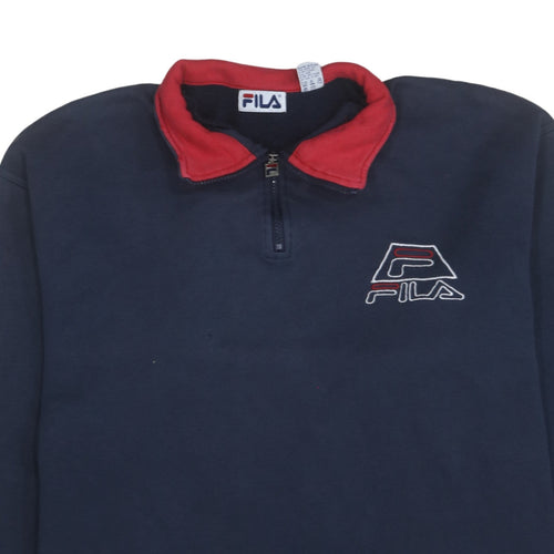 Fila Men's Blue 1/4 Zip Embroidered Logo Sweatshirt Size L