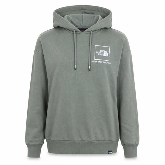 Front view of The North Face women’s green pullover hoodie medium logo print casual