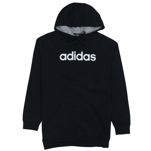 Adidas Womens Black Pullover Hoodie Size 12-14 Logo Print Cotton Blend