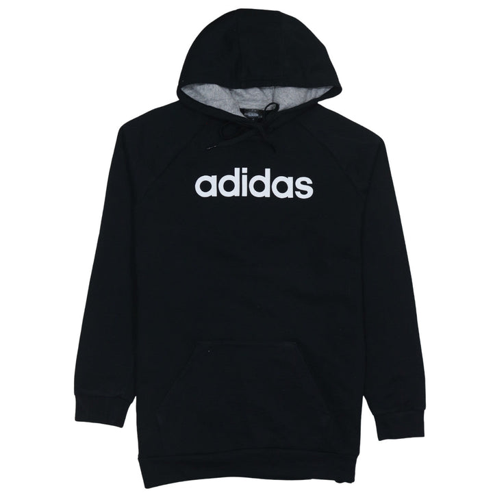 Adidas Womens Black Pullover Hoodie Size 12-14 Logo Print Cotton Blend