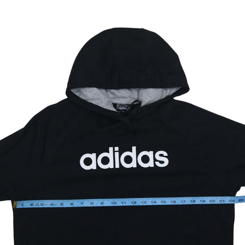 Adidas Womens Black Pullover Hoodie Size 12-14 Logo Print Cotton Blend