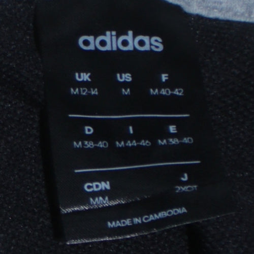 Adidas Womens Black Pullover Hoodie Size 12-14 Logo Print Cotton Blend