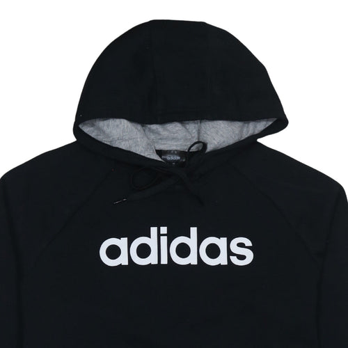 Adidas Womens Black Pullover Hoodie Size 12-14 Logo Print Cotton Blend