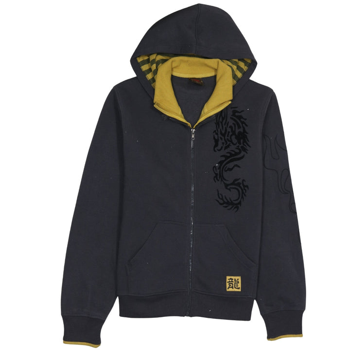 Poto Wears Mens Black XL Full Zip Dragon Hoodie with Yellow Lining
