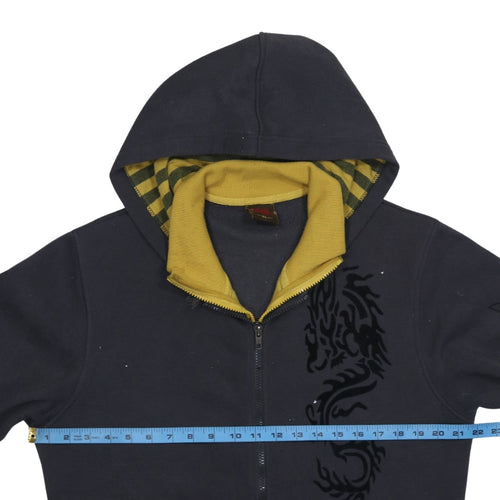 Poto Wears Mens Black XL Full Zip Dragon Hoodie with Yellow Lining