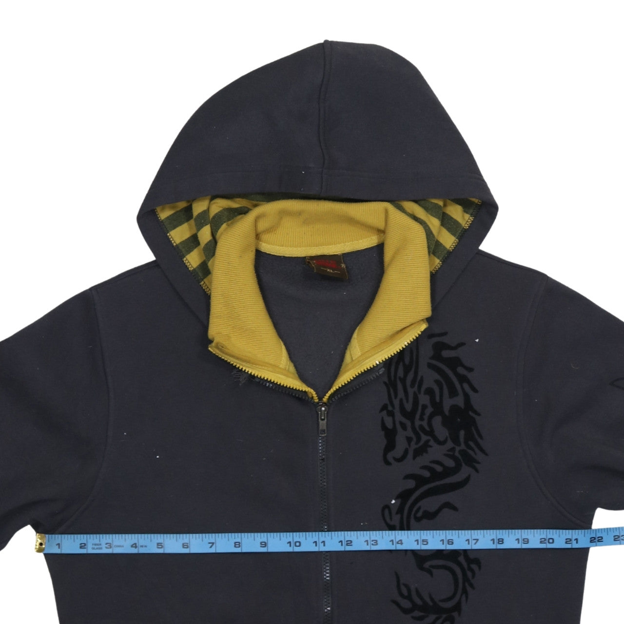 Poto Wears Mens Black XL Full Zip Dragon Hoodie with Yellow Lining