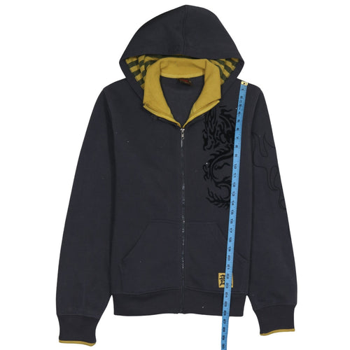 Poto Wears Mens Black XL Full Zip Dragon Hoodie with Yellow Lining