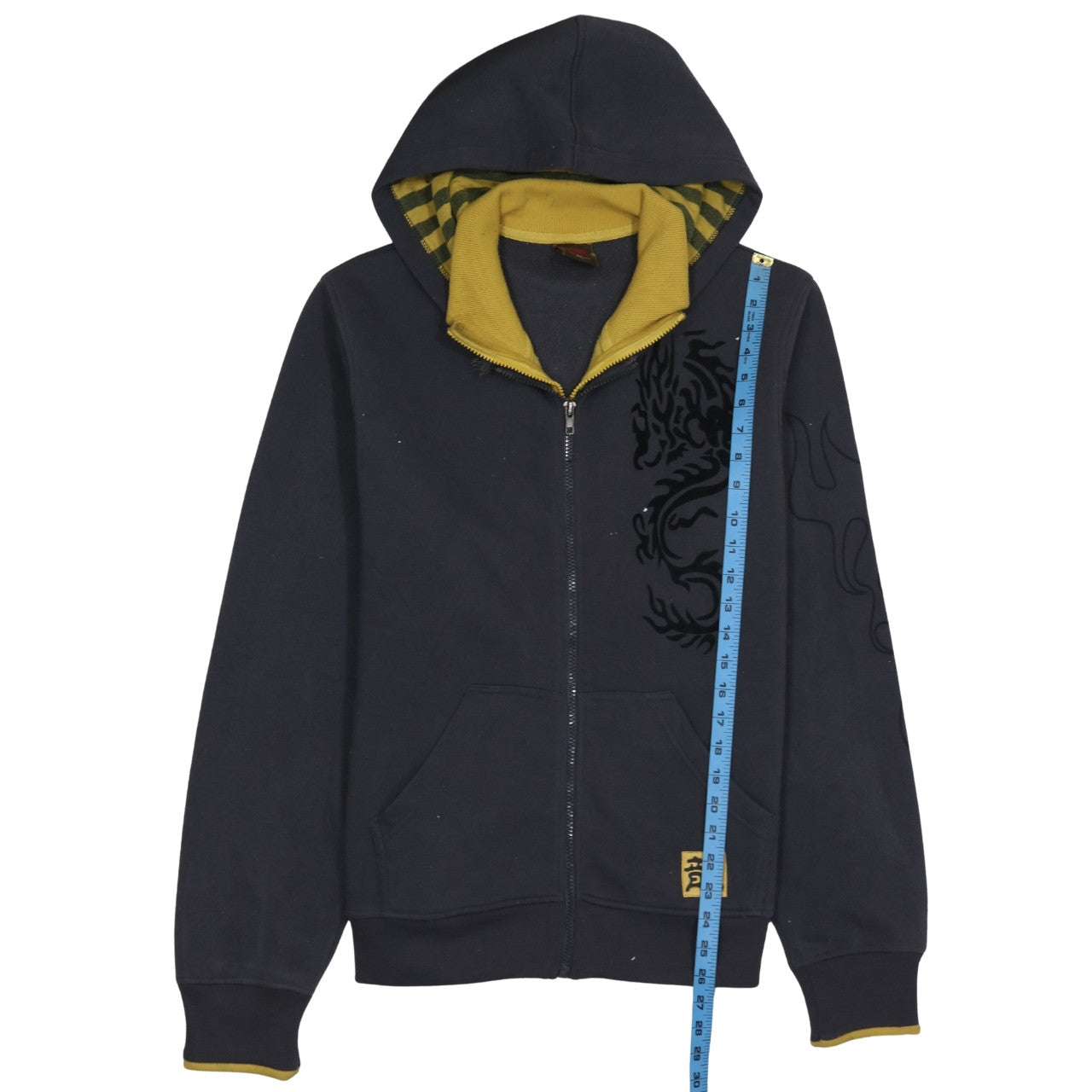 Poto Wears Mens Black XL Full Zip Dragon Hoodie with Yellow Lining