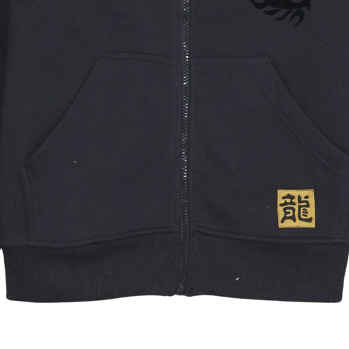 Poto Wears Mens Black XL Full Zip Dragon Hoodie with Yellow Lining