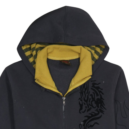 Poto Wears Mens Black XL Full Zip Dragon Hoodie with Yellow Lining