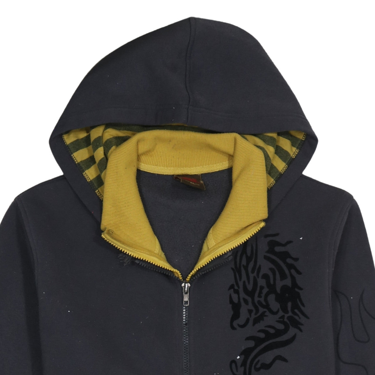 Poto Wears Mens Black XL Full Zip Dragon Hoodie with Yellow Lining