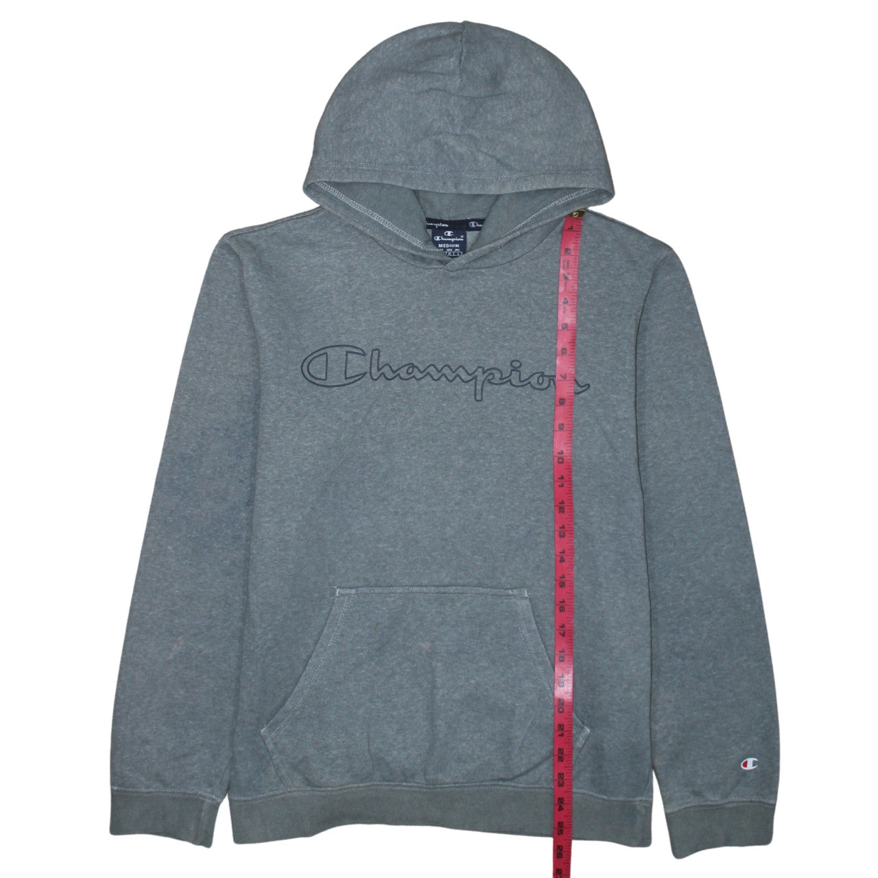 Champion Men's Grey Medium Pullover Hoodie with Logo Design