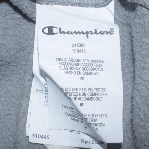Champion Men's Grey Medium Pullover Hoodie with Logo Design