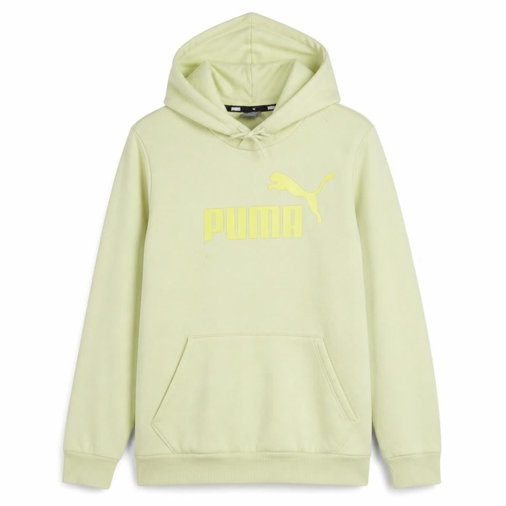 Front view of Puma Men's Yellow Pullover Hoodie M Logo Fleece Sweatshirt