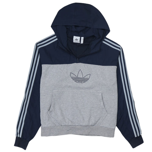 Adidas Mens Grey Blue 1/2 Zip Hoodie Size L Sportswear