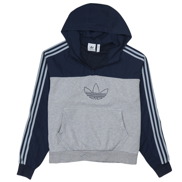 Adidas Mens Grey Blue 1/2 Zip Hoodie Size L Sportswear