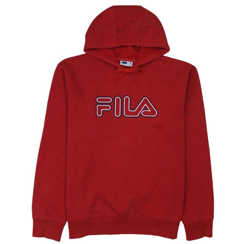 FILA Men’s Red Pullover Hoodie L Logo Fleece Sportswear