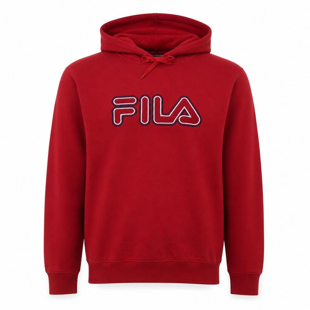 Front view of Fila Men’s Red Pullover Hoodie L Logo Fleece Sportswear