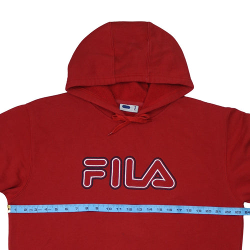FILA Men’s Red Pullover Hoodie L Logo Fleece Sportswear