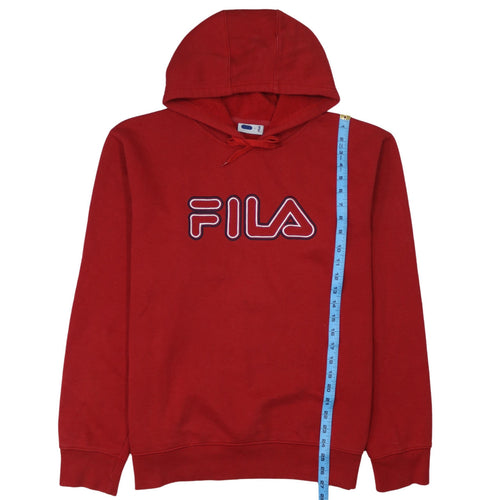 FILA Men’s Red Pullover Hoodie L Logo Fleece Sportswear