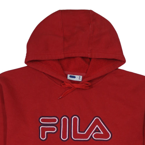 FILA Men’s Red Pullover Hoodie L Logo Fleece Sportswear
