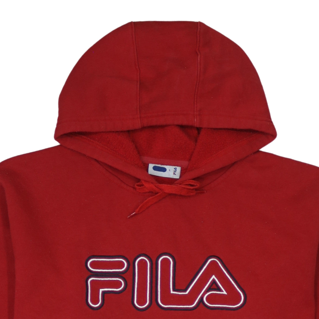 FILA Men’s Red Pullover Hoodie L Logo Fleece Sportswear
