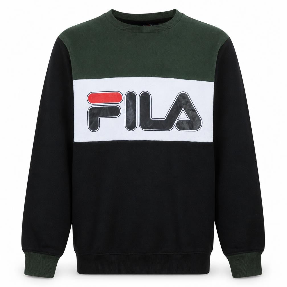 Front view of Fila men’s green black white colourblock logo sweatshirt, size S