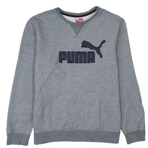Puma Mens Grey L Crew Neck Pullover Sweatshirt Embroidered Logo