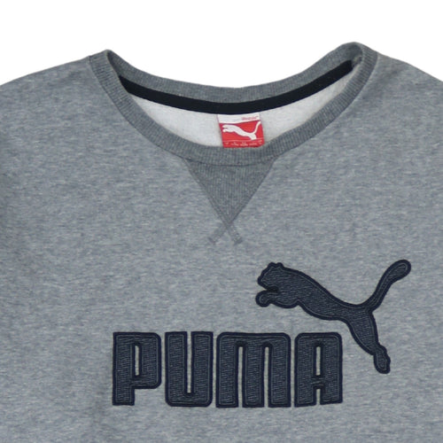 Puma Mens Grey L Crew Neck Pullover Sweatshirt Embroidered Logo