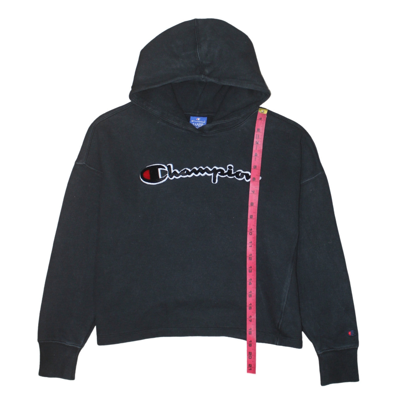 Champion Girls Black Hoodie X-Large 13-14 Years Cotton Pullover Logo Sweatshirt