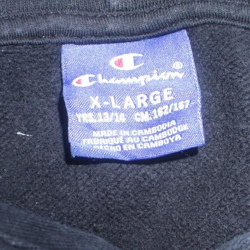 Champion Girls Black Hoodie X-Large 13-14 Years Cotton Pullover Logo Sweatshirt