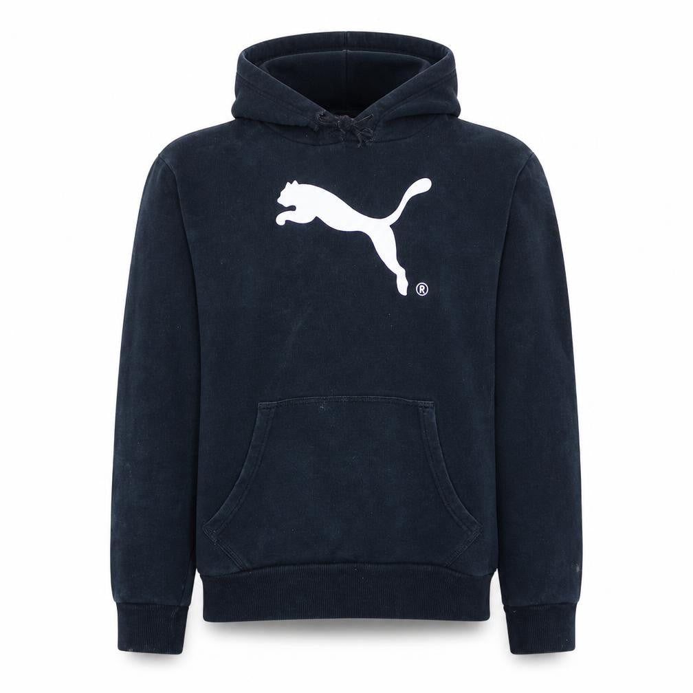 Front view of Puma Men Black Pullover Hoodie M Regular Fit Fleece Sportswear