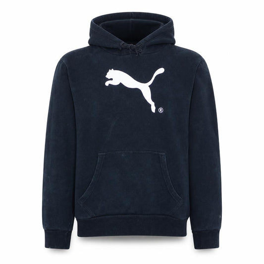 Front view of Puma Men Black Pullover Hoodie M Regular Fit Fleece Sportswear