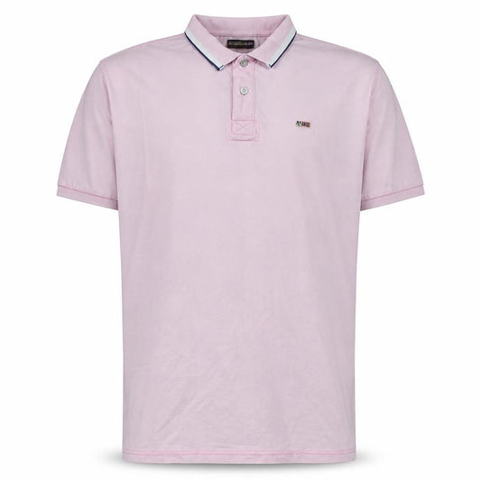 Front view of Napapijri Men Pink Short Sleeve Cotton Polo Shirt, size L