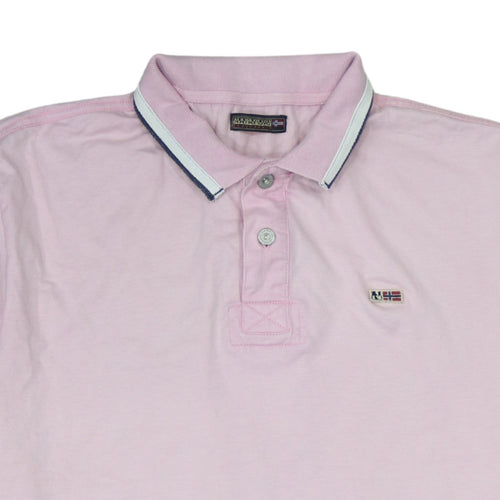 Napapijri Men Pink Short Sleeve Cotton Polo Shirt Size L