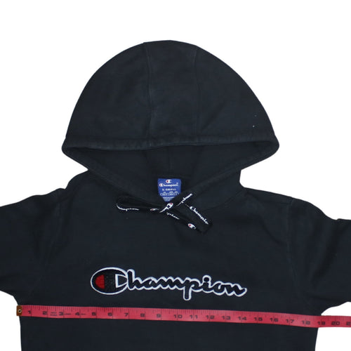 Champion Womens Black XS Pullover Hoodie Cotton Logo Hooded Sweatshirt