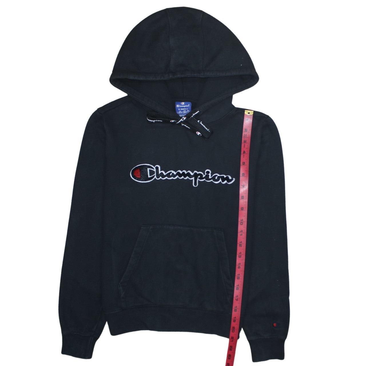 Champion Womens Black XS Pullover Hoodie Cotton Logo Hooded Sweatshirt