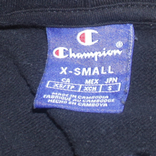 Champion Womens Black XS Pullover Hoodie Cotton Logo Hooded Sweatshirt