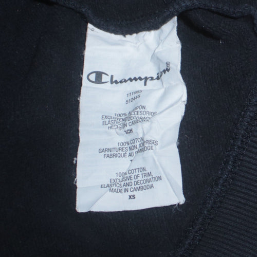 Champion Womens Black XS Pullover Hoodie Cotton Logo Hooded Sweatshirt