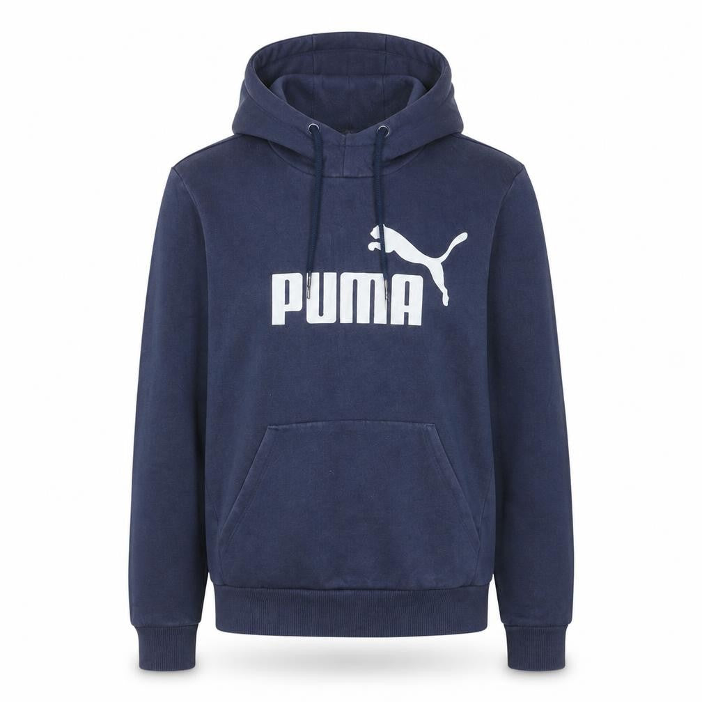 Front view of Puma women’s navy blue pullover hoodie xs - classic logo design