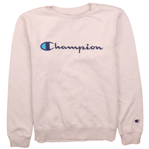 Champion Boys Beige Pullover Sweatshirt L Embroidered Logo Crew Neck