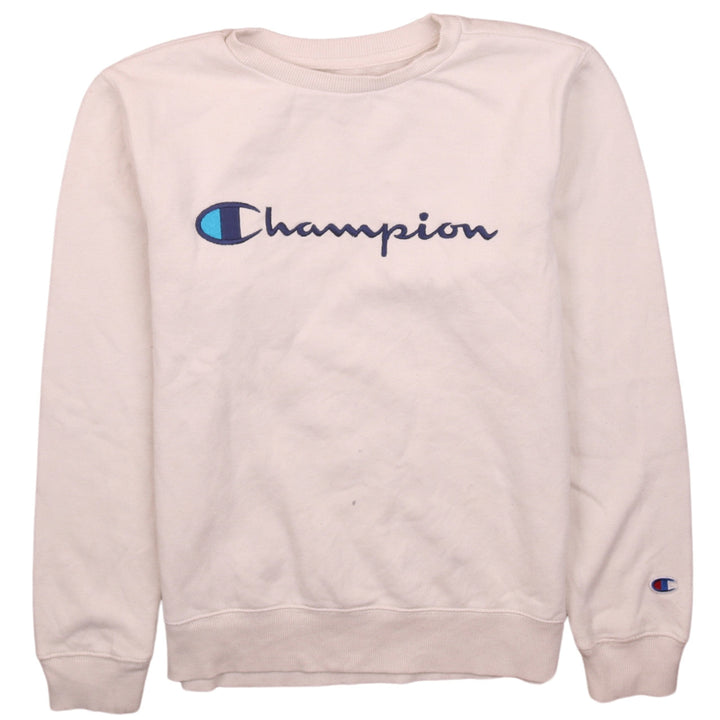 Champion Boys Beige Pullover Sweatshirt L Embroidered Logo Crew Neck
