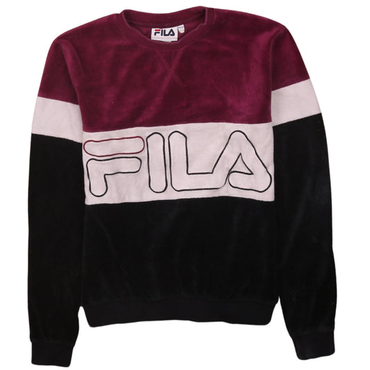 Fila Womens Burgundy Colourblock Velour Sweatshirt Size 6 XXS