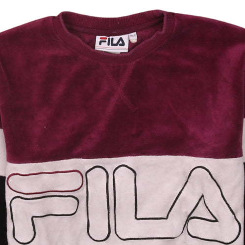 Fila Womens Burgundy Colourblock Velour Sweatshirt Size 6 XXS