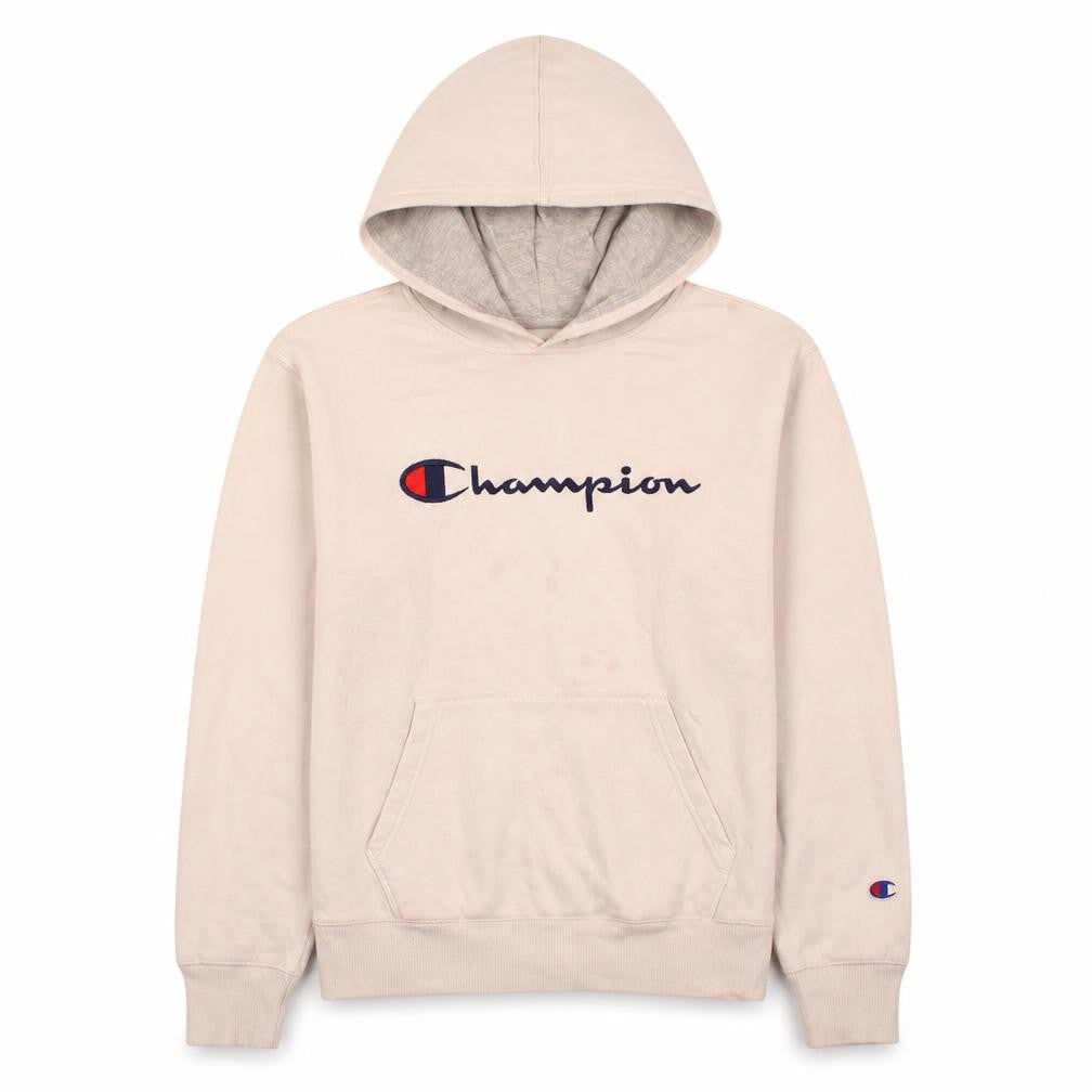 Front view of Champion boys’ ivory xl pullover hoodie fleece graphic sweatshirt